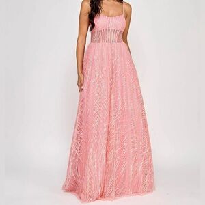 Say Yes Pink Spaghetti Strap Dress Gown for Prom